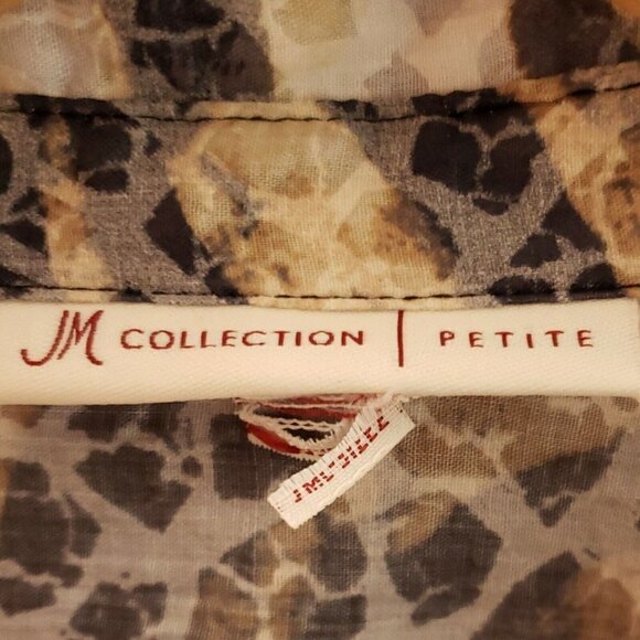 JM Collection Petite Womens Animal Print Semi Sheer Button Down Shirt MP - Picture 5 of 6
